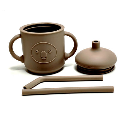 Silicone Learning Mug With Straw Children's Drop Resistant High Temperature Training Cup With Lid Baby Silicone Mug