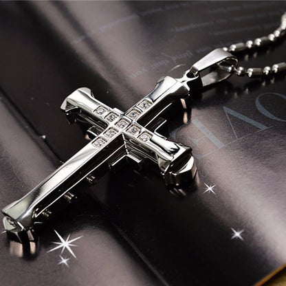 SUMENG 2025 Novo Colar Masculino de Aço Inoxidável com Pingente de Cruz de Cristal Jesus nas Cores Dourado/Preto/Azul e Zircônia