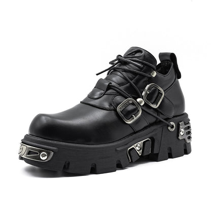 2025 New Dark Punk Style Woman Gothic Flame Carved Vintage Rock Boots Leather Shoes Metal Niche Low Top Platform Shoes