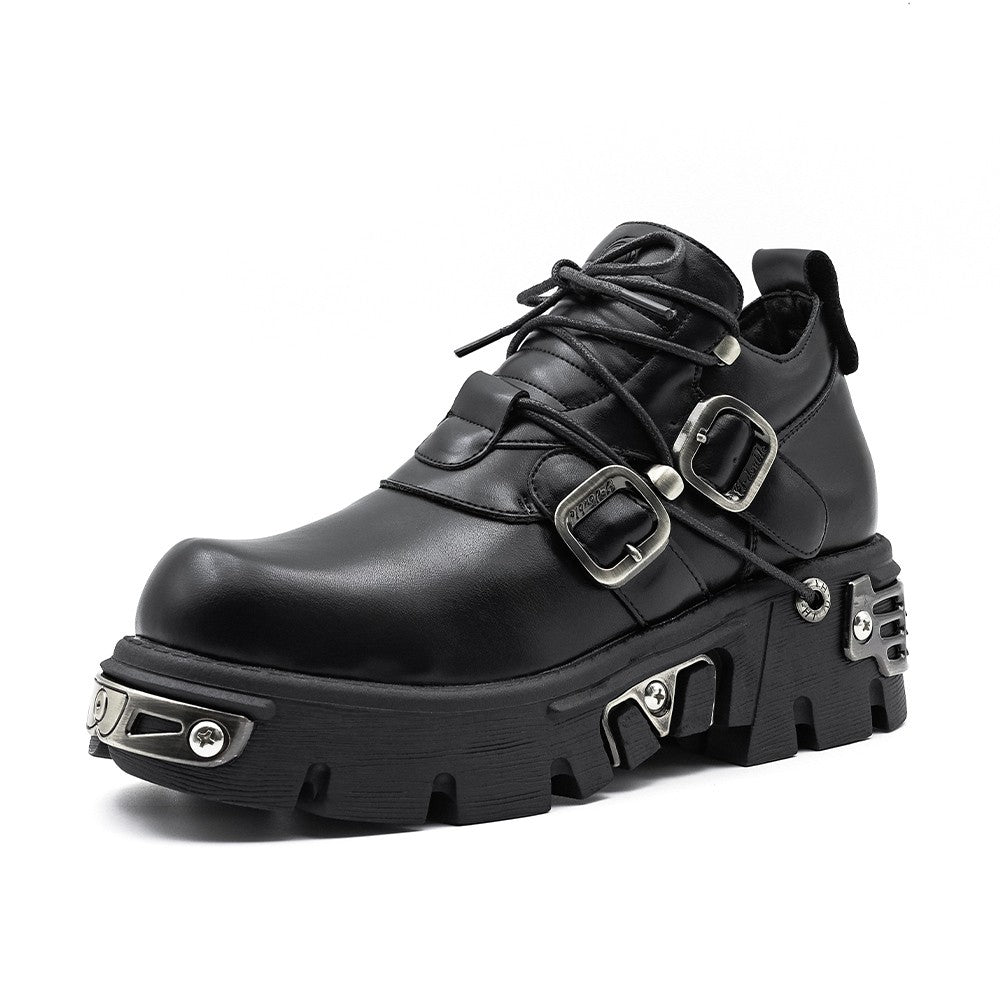 2025 New Dark Punk Style Woman Gothic Flame Carved Vintage Rock Boots Leather Shoes Metal Niche Low Top Platform Shoes