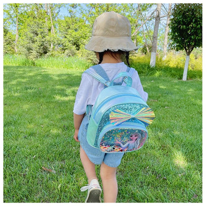 Mochila Mini de Glitter Princesa Elsa de Frozen da Disney, Linda com Laço de Lantejoulas, Bolsa Escolar de Jardim de Infância para Meninas, Desenho Animado Infantil, Mochila de Ombro Duplo