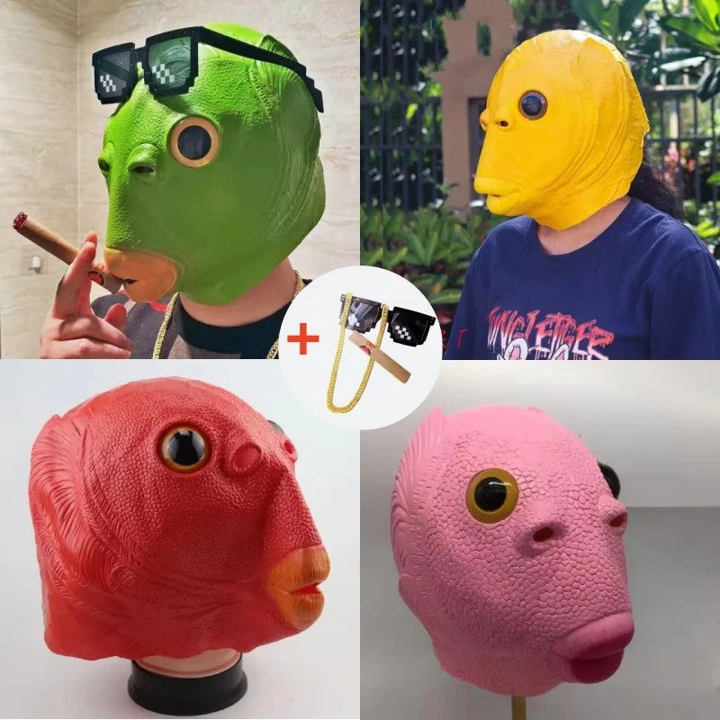 Halloween Green Fish Head Red Fish Head Funny Cosplay Costume Mask Adult Carnival Party Fish Head Mask April Fool's Day Headdres