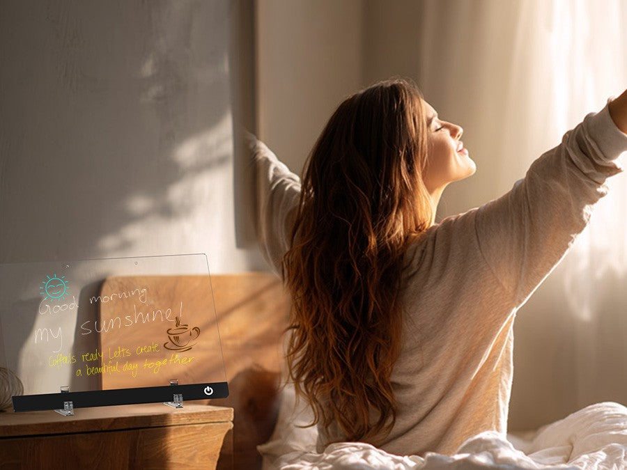 LED Note Board Night Light with 7 Colors & Flashing Mode Acrylic Dry Erase Drawing Board for Birthday/Holiday Gift office home