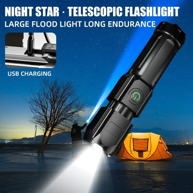 Portable Strong Light Flashlight Rechargeable USB 18650 Waterproof Zoom Fishing Hunting Camping 1 Lumens LED Tactical Flashlight