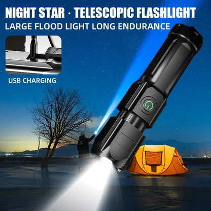 Portable Strong Light Flashlight Rechargeable USB 18650 Waterproof Zoom Fishing Hunting Camping 1 Lumens LED Tactical Flashlight