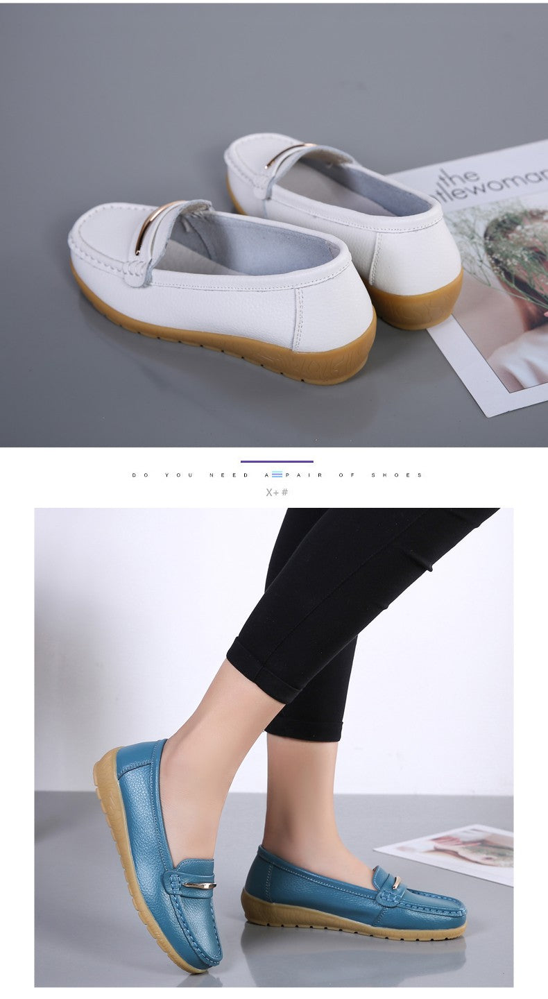 2025 New Genuine Leather Shoes Woman Slip On Women Flats Moccasins Women's Loafers Spring Autumn Mother Shoe Big Size 35-44
