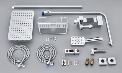 Black Digital Display Thermostatic Shower Faucet Bathroom Thermostatic 4 ways Rainfall Shower Mixer Tap,Shelf and Bidet Faucets