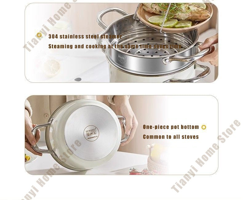 304 Stainless Steel Soup Pot Non-stick Frying Pan with lid Home Hot Pot Induction Cooker Gas Stove wok Food Supplement Milk Pot