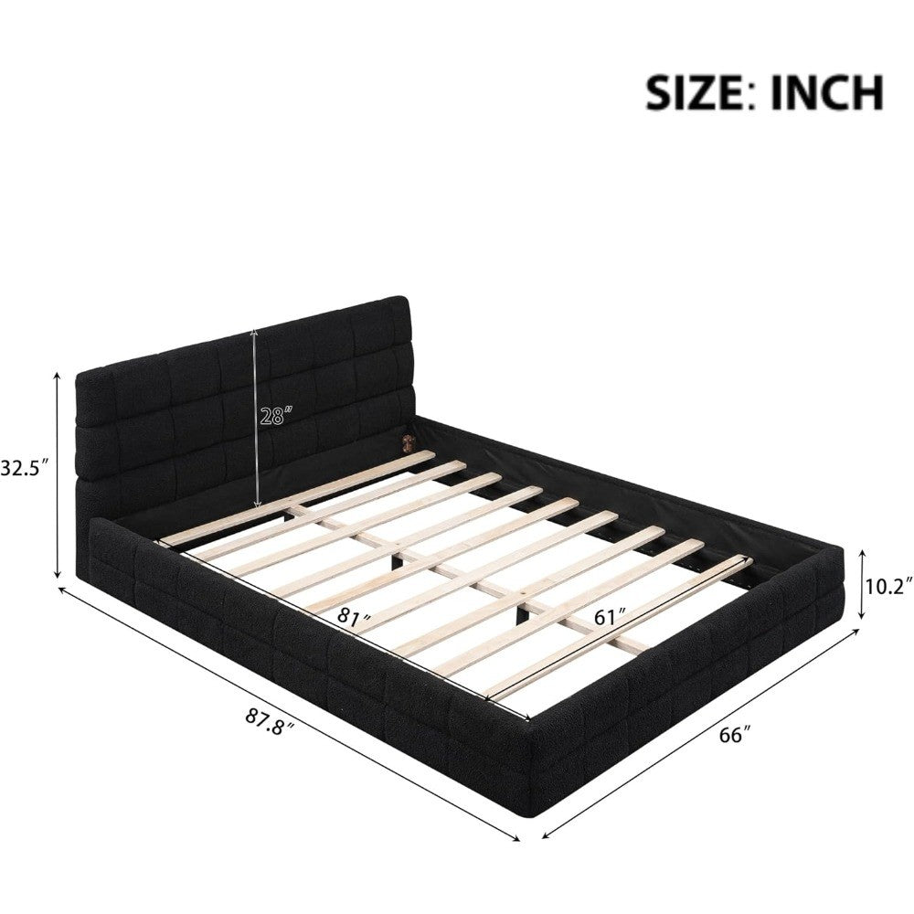 Grounded Bed Upholstered Platform Bed with Unique Design Thick Fabric Headboard, Wood Platform Bed Frame for Kids Adults Bedroom