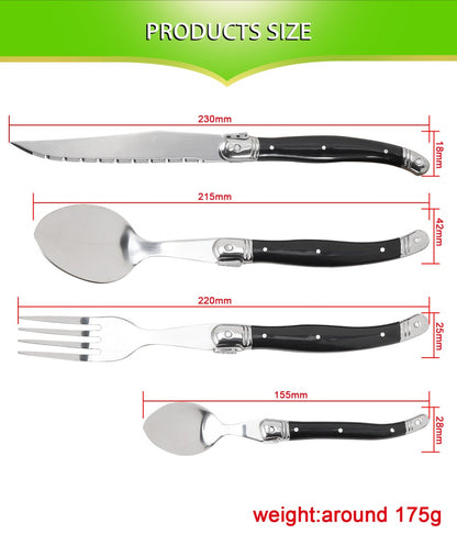 Jaswehome 24 peças Talheres Laguiole com Cabo Preto Conjunto de Facas de Bife Elegante Kit de Talheres Profissional