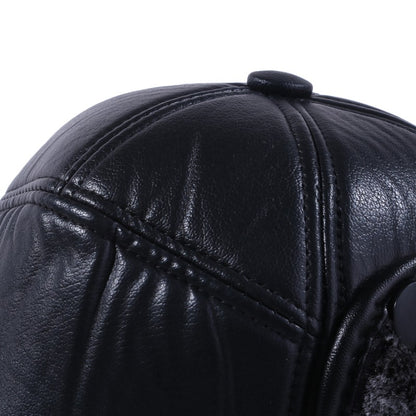Boné de beisebol de couro preto com pele e abas para os ouvidos, quente de inverno, para homens e mulheres, engrossado