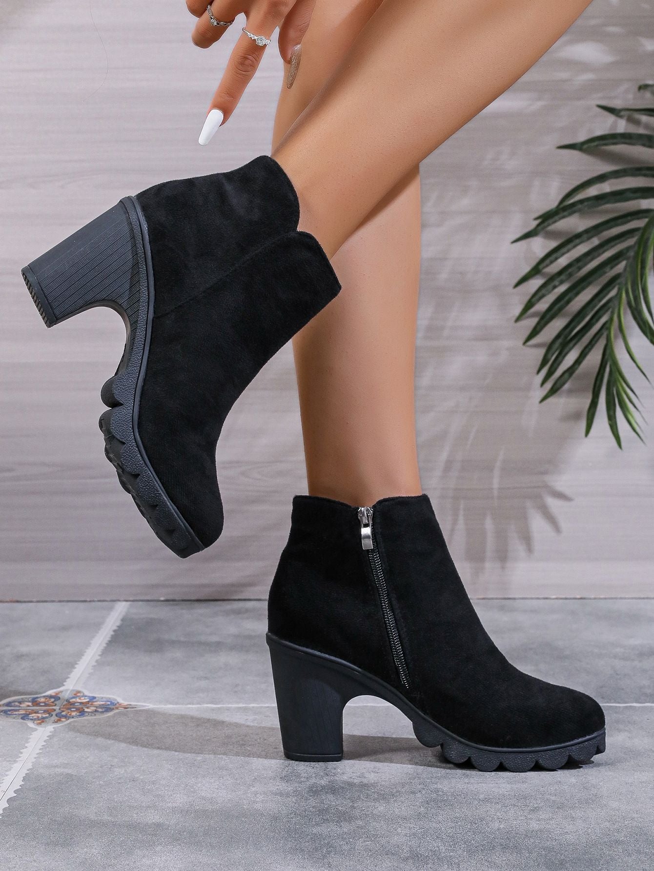 Women Platform Boots Women's Ankle Boots Autumn Fashion Elegant Faux Suede Elegant Concise Solid Colors High Heel Ankle Boots