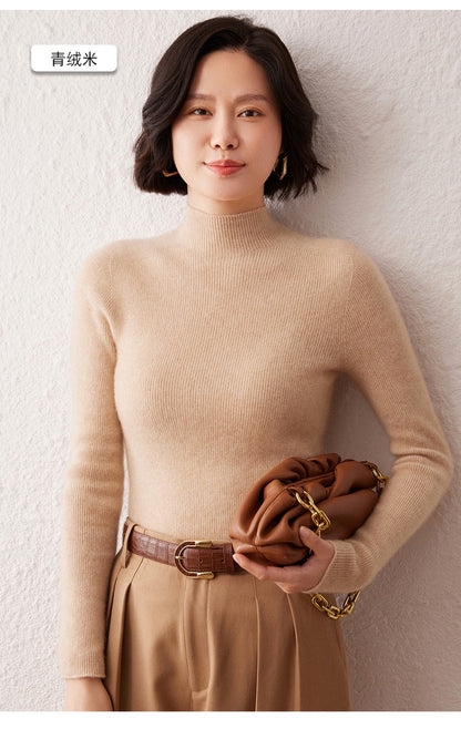 New women's sweater 100% pure cashmere high neck knitted pullover Korean version slim fit hot selling fashionable sweater