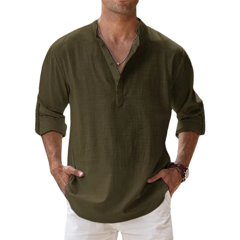 2023 New Men's Linen Long Sleeve Breathable Shirt Solid Color Casual  Basic Cotton Linen Shirt Tops  S-5XL