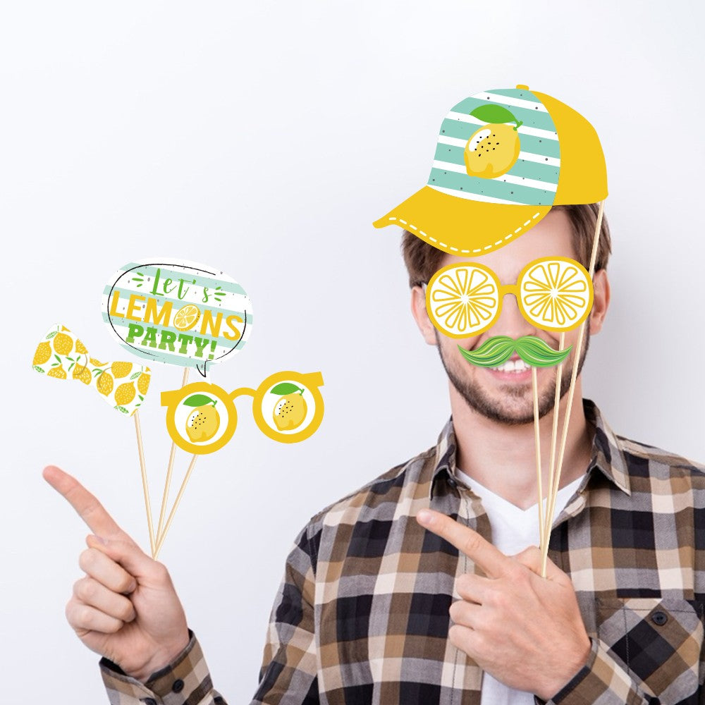 25pcs Lemon Photo Shoot Props With Sticks Party Selfie Photo Props Kit for Kids Birthday Summer Fruits Party Supplies