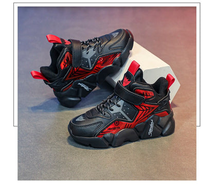 Winter Children's Fashion Sports Shoes Leather Boys' Running Sneakers Flat Casual Walking Shoes Warm Lightweight Outdoor Boots