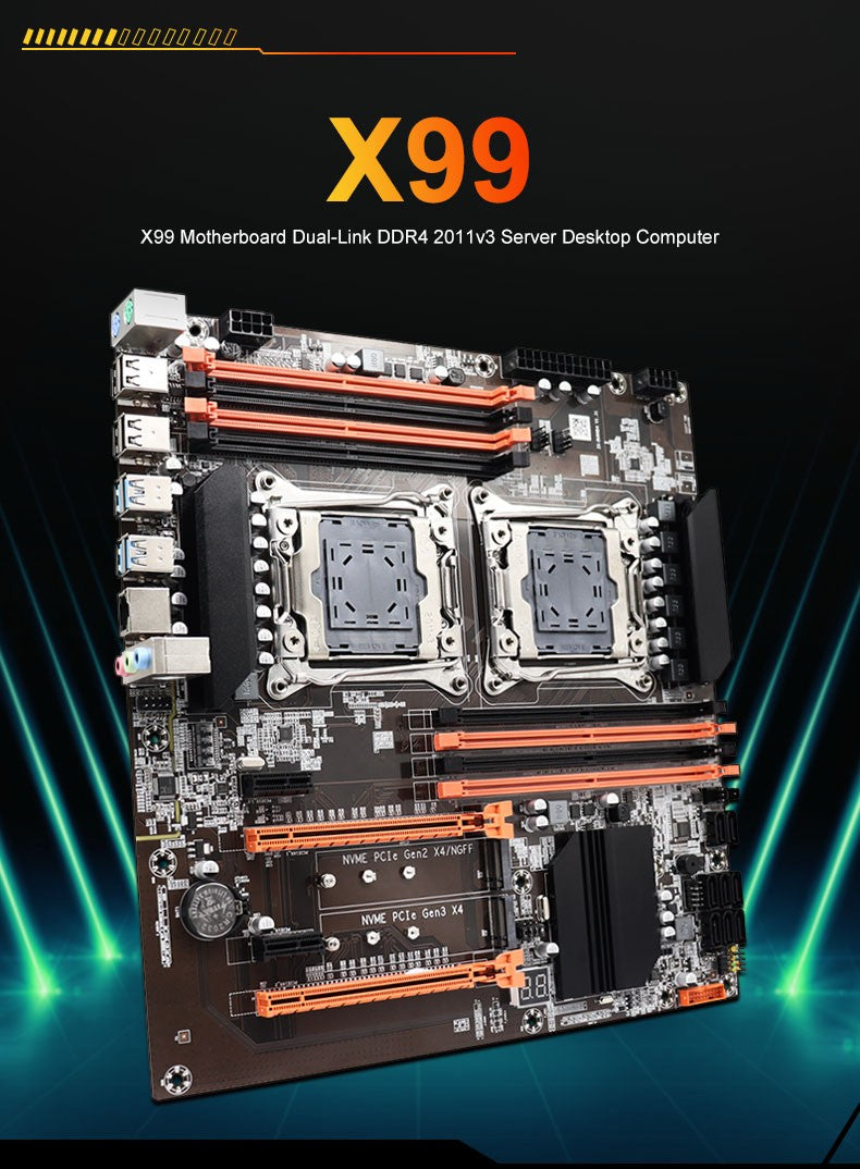 X99 Motherboard Dual CPU M.2 LGA 2011 V3 E-ATX USB3.0 SATA3 8 DIMM DDR4 Support Xeon processor slot 2011-3