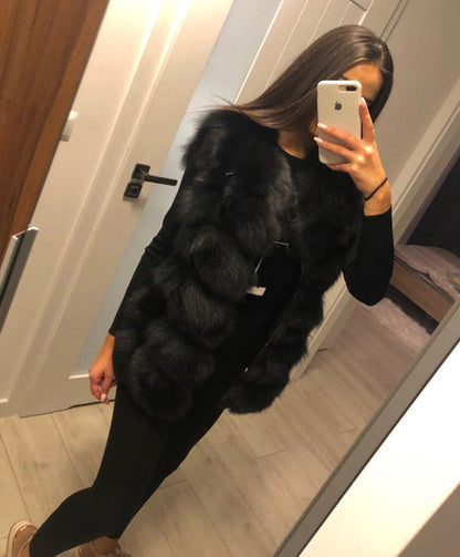 Maomaokong Natural Raccoon Real Fur Coat Ladies Waistcoat Fur Mid-length Winter Warm Real Fur Coat Luxury Women coat Top Vest