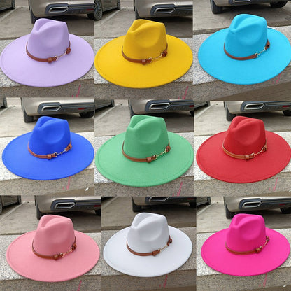 Chapéu Fedora de feltro liso com coroa em formato de gota para homens e mulheres novo cinto de couro Chapéu Panamá ????? ???????