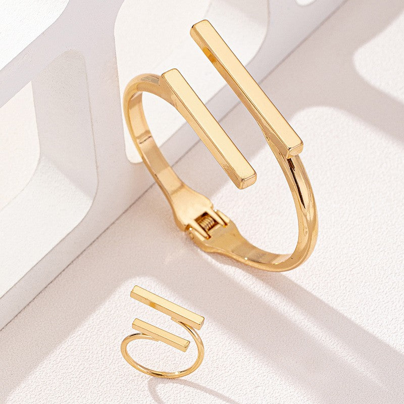 2 peças novo conjunto de anel de pulseira aberta geométrica de design simples, presentes de acessórios de festa de feriado de tendência personalizada feminina