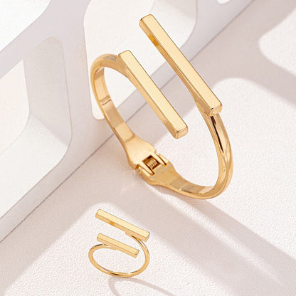 2 peças novo conjunto de anel de pulseira aberta geométrica de design simples, presentes de acessórios de festa de feriado de tendência personalizada feminina