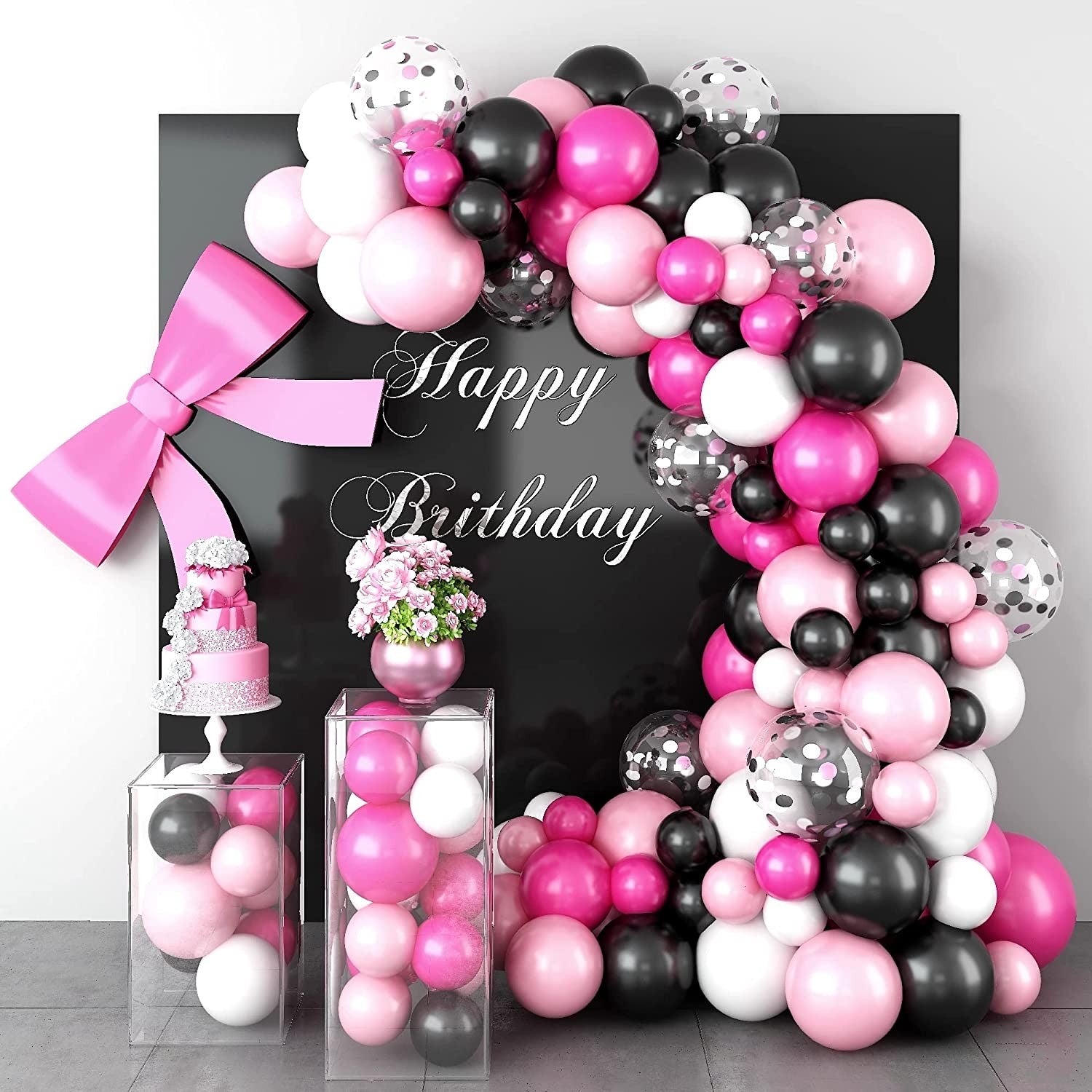 Black and Gold Balloons Garland Arch Kit with Starburst Foil Balloons for Wedding Birthday Family Party Decorations Supplies