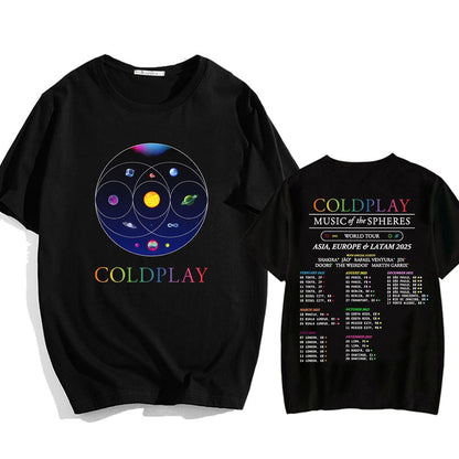 Cold-play Music of The Spheres World Tour 2025 Tshirts Cotton Tees Heavy Mental Fashion Graphic T-shirt Short Sleeve Unisex Tops