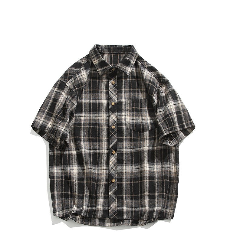 2025 Mens Cotton Plaid Style Cargo Shirts Casual Dress Short Sleeve Work Streetwear Blouses M-5XL