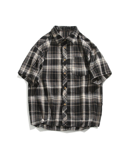 2025 Mens Cotton Plaid Style Cargo Shirts Casual Dress Short Sleeve Work Streetwear Blouses M-5XL