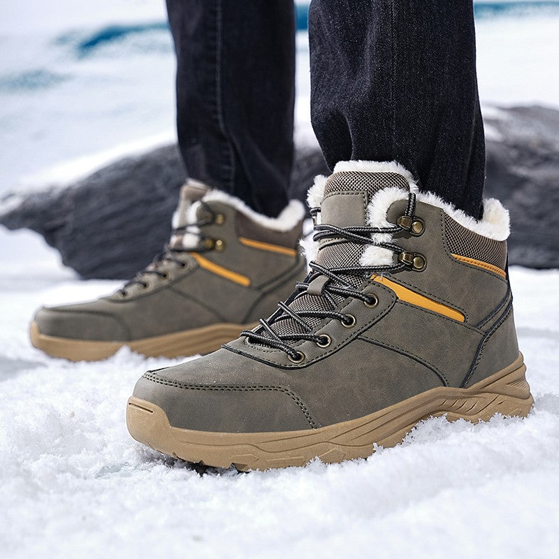 New Autumn and Winter High-Top Thick-Soled Fleece-Lined Men's Snow Boots, Outdoor Hiking Shoes, Hunting Boots, Hiking Boots
