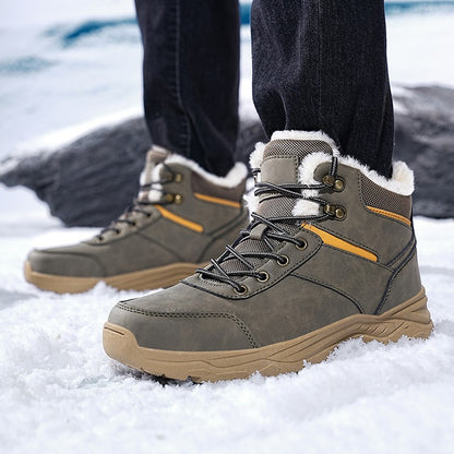 New Autumn and Winter High-Top Thick-Soled Fleece-Lined Men's Snow Boots, Outdoor Hiking Shoes, Hunting Boots, Hiking Boots