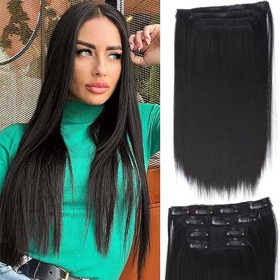 Peruca Sintética de 14 Polegadas com Quatro Peças Extensão de Cabelo Liso Peruca com Presilha Estilo BB Adequada para Mulheres Natal Ano Novo Carnaval Música