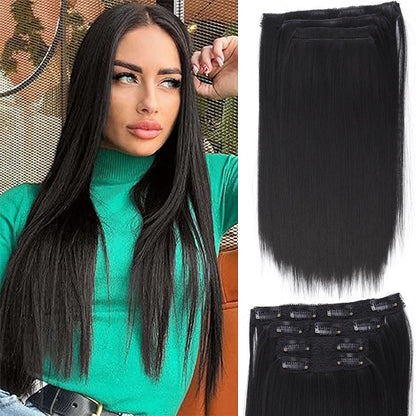 Peruca Sintética de 14 Polegadas com Quatro Peças Extensão de Cabelo Liso Peruca com Presilha Estilo BB Adequada para Mulheres Natal Ano Novo Carnaval Música