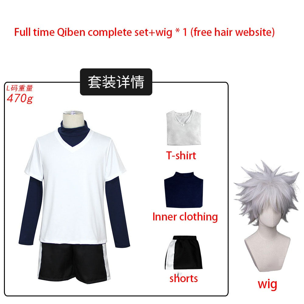 ?Wetrose?In Stock Killua Zoldyck Cosplay Costume Hunter × X Hantaa Kirua Zaoldyeck T Shirt Full Set Wig Halloween Xmas New