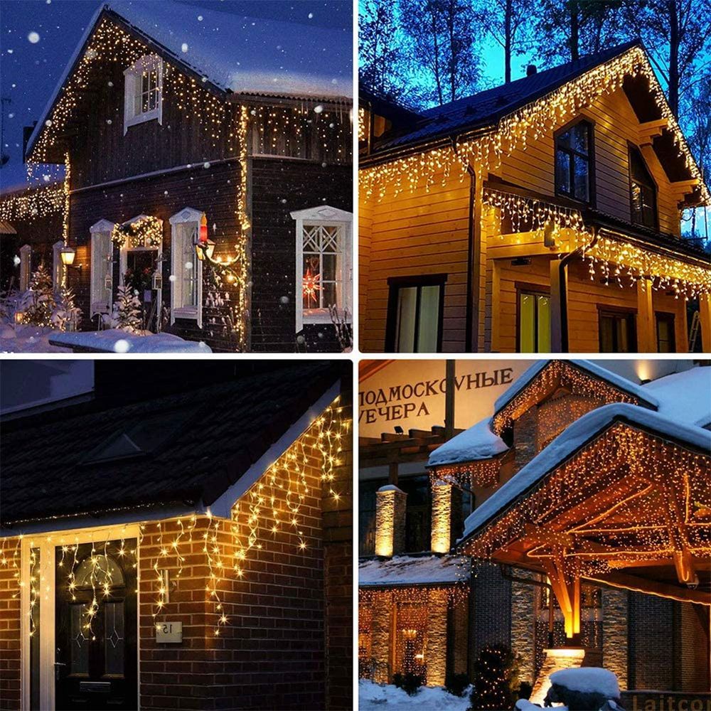 4M-12M LED Icicle String Lights Fairy Curtain Birthday Lights Garland For Outdoor Garden Party Home Street 2025 New Year Decor