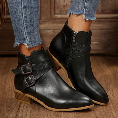 New Autumn Women's Leather Boots Belt Buckle Outdoor Footwear Fashion Pointed High Boot Casual Comfortable Women's Shoes