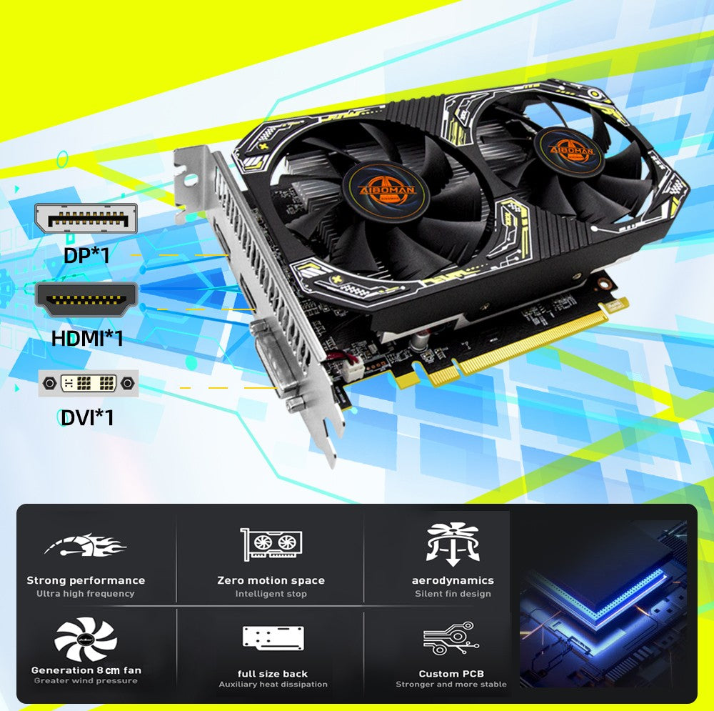 Placa de vídeo AIBOMAN Gamer Preta e Amarela AMD RX550 4GB GDDR5 128Bit com Fan Duplo Acessórios de Montagem para Computador Jogos de Escritório Elétricos