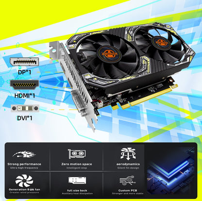 Placa de vídeo AIBOMAN Gamer Preta e Amarela AMD RX550 4GB GDDR5 128Bit com Fan Duplo Acessórios de Montagem para Computador Jogos de Escritório Elétricos