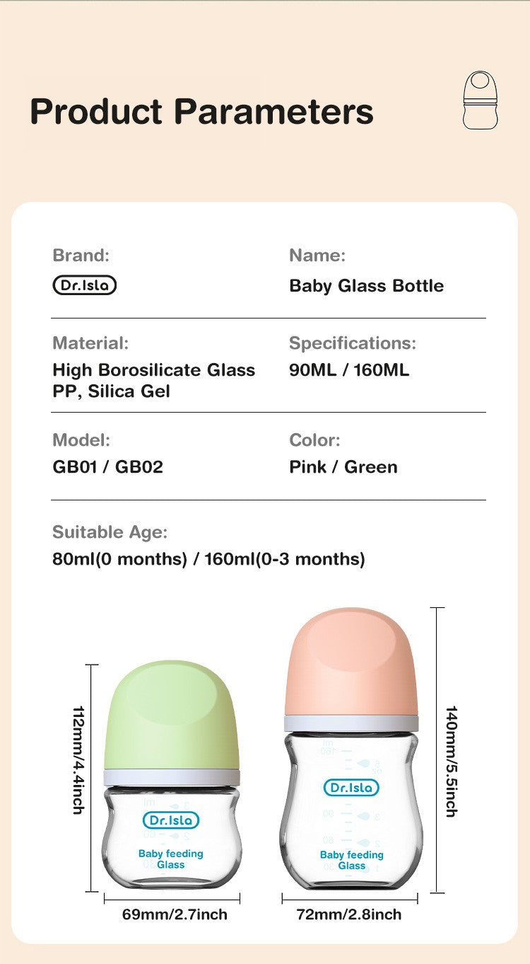 MAMIJOY 2PCS 90ML/160ML Baby Glass Bottle Newborn Bottles Anti-flatulence Milk Feeding Bottles Infant 0-3 Month BPA-Free GB01?02