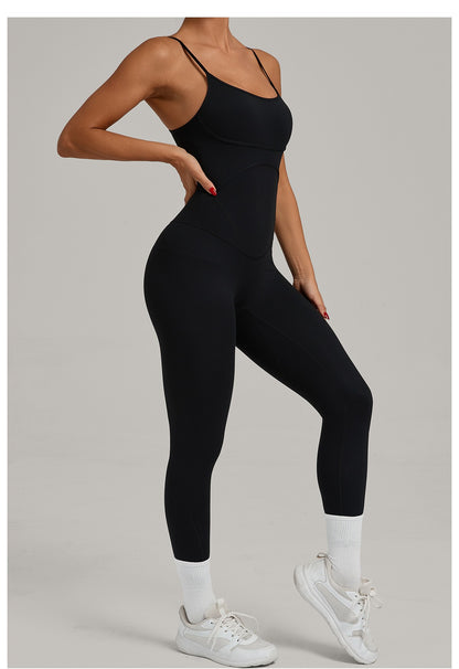 JUREN Fitness Jumpsuit Women Tracksuit Sports Playsuit Running One Piece Yoga Suit Scrunch Backless Set Rompers Gym Clothes