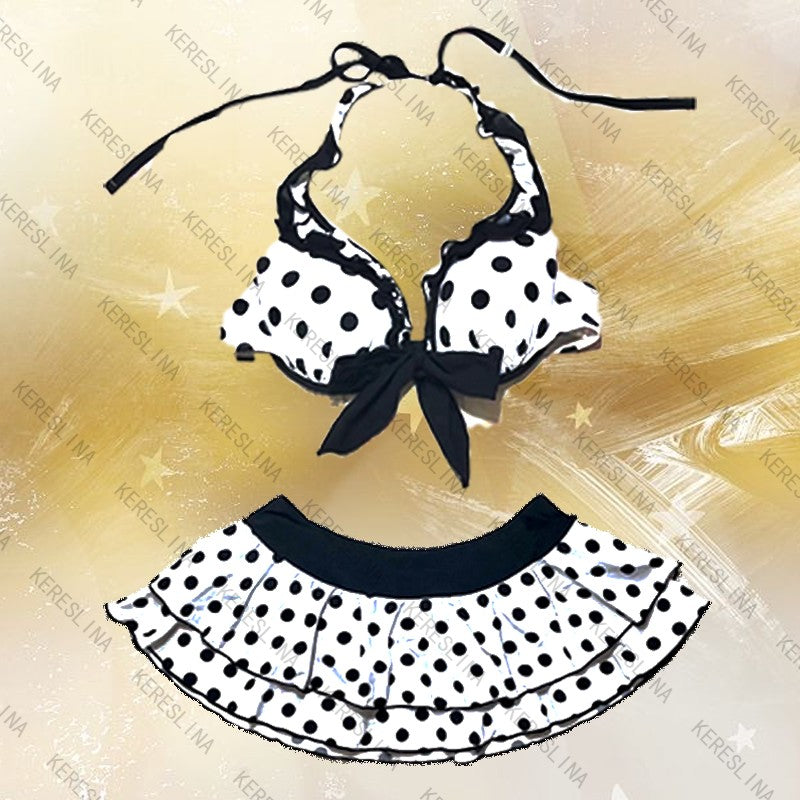 Summer Y2K Harajuku Kawaii Polka Dot Bowknot Women's Bikini Set Streetwear Fashion Casual 2000s Aesthetic Sexy Women's Skirt emo