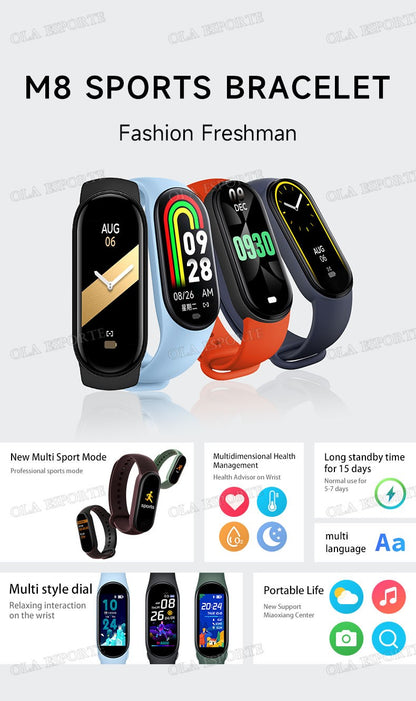 For Sports Smart Watch Music Control Fitness Calorie Track Bracelet Phone Message Remind Steps BT SmartWatch M8 Band