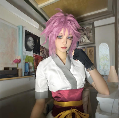 Machi Komacine Cosplay Costume Pink Wig Halloween Carnival Costumes for Women Anime Cosplay Outfits Dress