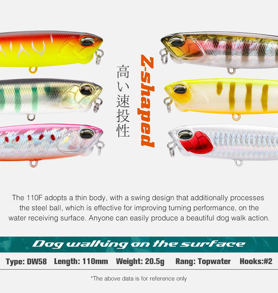 TSURINOYA 110mm 20.5g Topwater Floating Pencil Fishing Lure DW58 Dog Walk Crank Wobbler Stickbait Minnow Hard Bait For Pike Bass