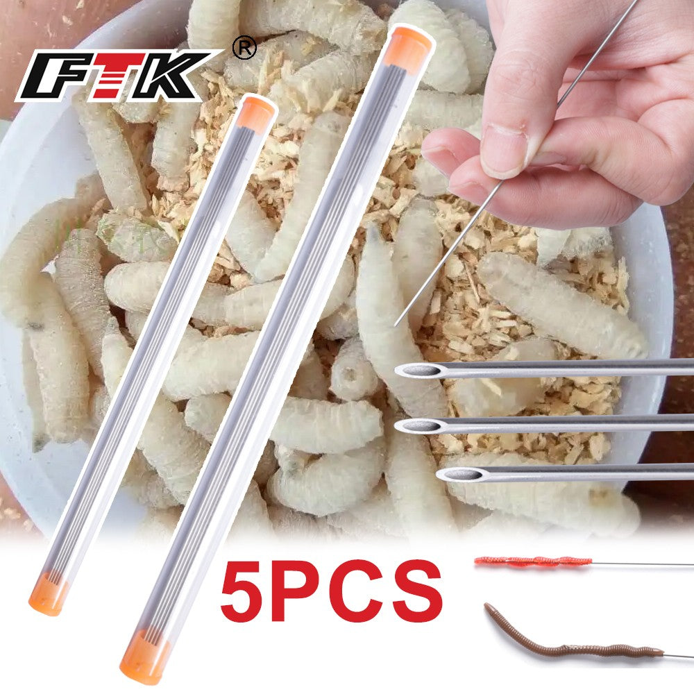 FTK Earthworm Hooking Needle Stainless Steel Earthworm Gas Needle Portable Hollow Fishing Worm Penetrating Driller Fish Tool