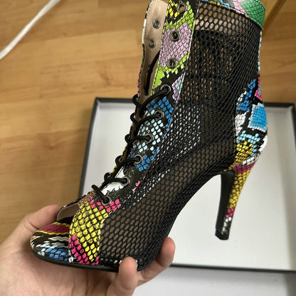 Novas Sandálias Femininas de Salto Alto Sexy Vazadas em Tela Tendência da Moda Verão Conforto Peep Toe Botas Stilettos Jazz Dance Tamanhos Grandes