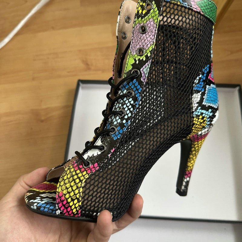 Novas Sandálias Femininas de Salto Alto Sexy Vazadas em Tela Tendência da Moda Verão Conforto Peep Toe Botas Stilettos Jazz Dance Tamanhos Grandes