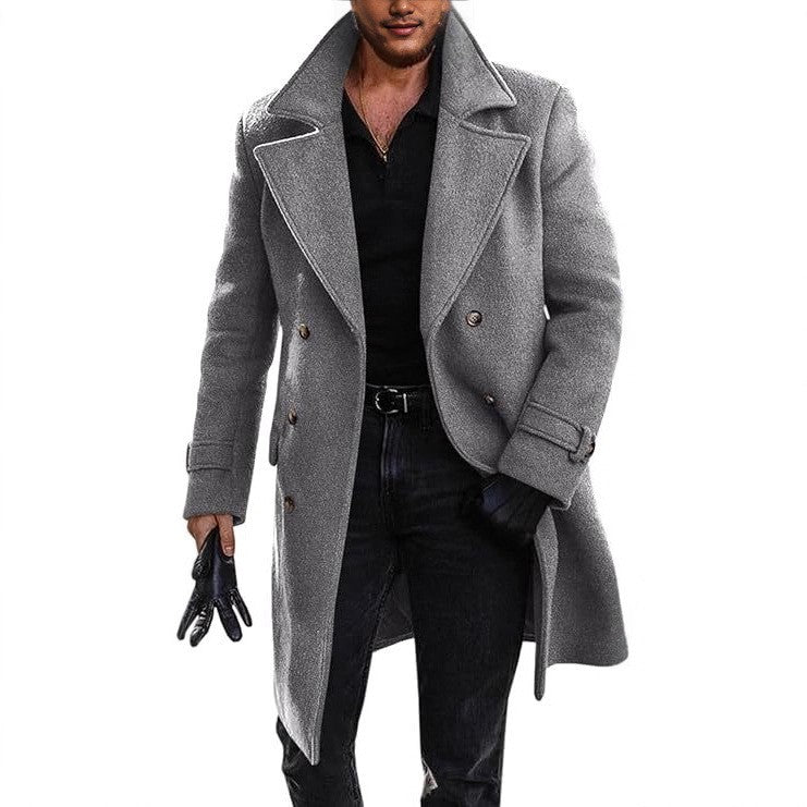 Sobretudo Masculino de Inverno Engrossado Manga Longa Casual de Negócios Quebra-vento Masculino Gola Virada Abotoamento Duplo Jaqueta Masculina Confortável