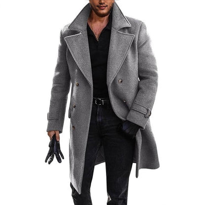 Sobretudo Masculino de Inverno Engrossado Manga Longa Casual de Negócios Quebra-vento Masculino Gola Virada Abotoamento Duplo Jaqueta Masculina Confortável