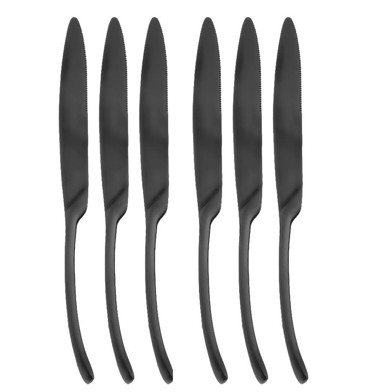 6Pcs Black Cutlery 304 Stainless Steel Dinnerware Set Steak Knife Silverware Creative Dinner Set Mirror Luxury Steak Knife Forks